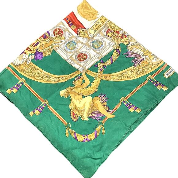 HERMES Scarf Silk Hommage A Charles Garnier Green -Preowned, no box, no care tag - Picture 11 of 12